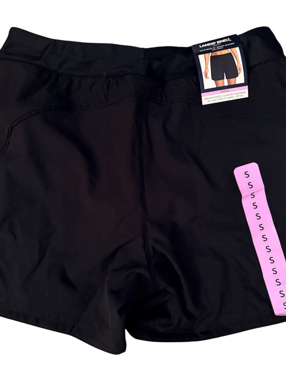 Lands' End Black swim Athletic Shorts panty comfort stretch swim beach pockets S